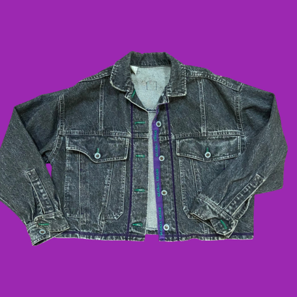 Lee Global Image Vintage Black Washed Denim Jean Jacket 1996 Olympics Womens S